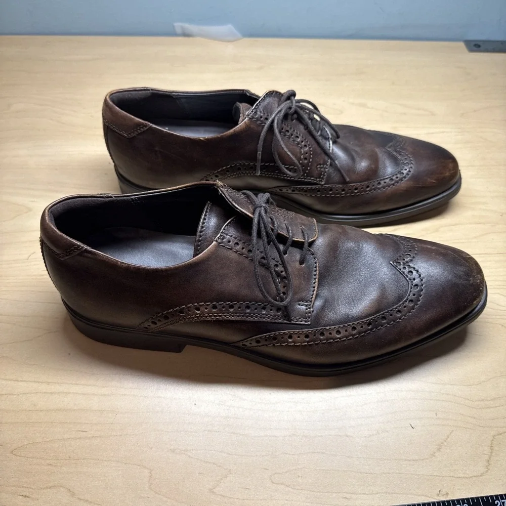 Ecco Vitrus Mens Dress Shoes Wing Tip Leather Oxford Nature Brown SIZE 12 Eu 46